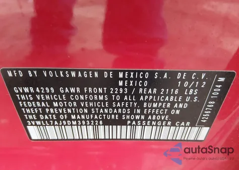 2013 Volkswagen Jetta 2.0L Tdi z USA, uszkodzony, nr VIN 3VWLL7AJ9DM393226